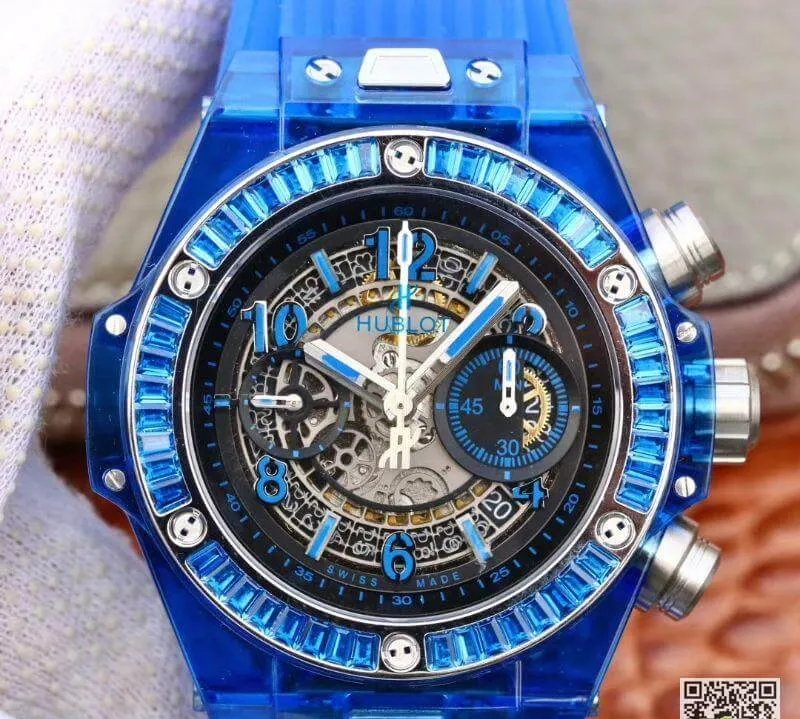 Hublot Big Bang Unico 411.JX.4802.RT Men Watches 1:1 Best Edition Replica Watch Swiss ETA1242 Blue Rubber Strap